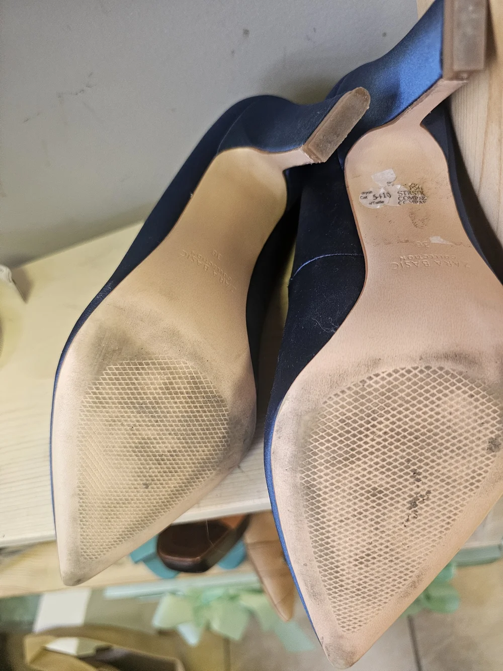Zara Navy Pointed Toe Satin Pumps - Picture 4 of 8